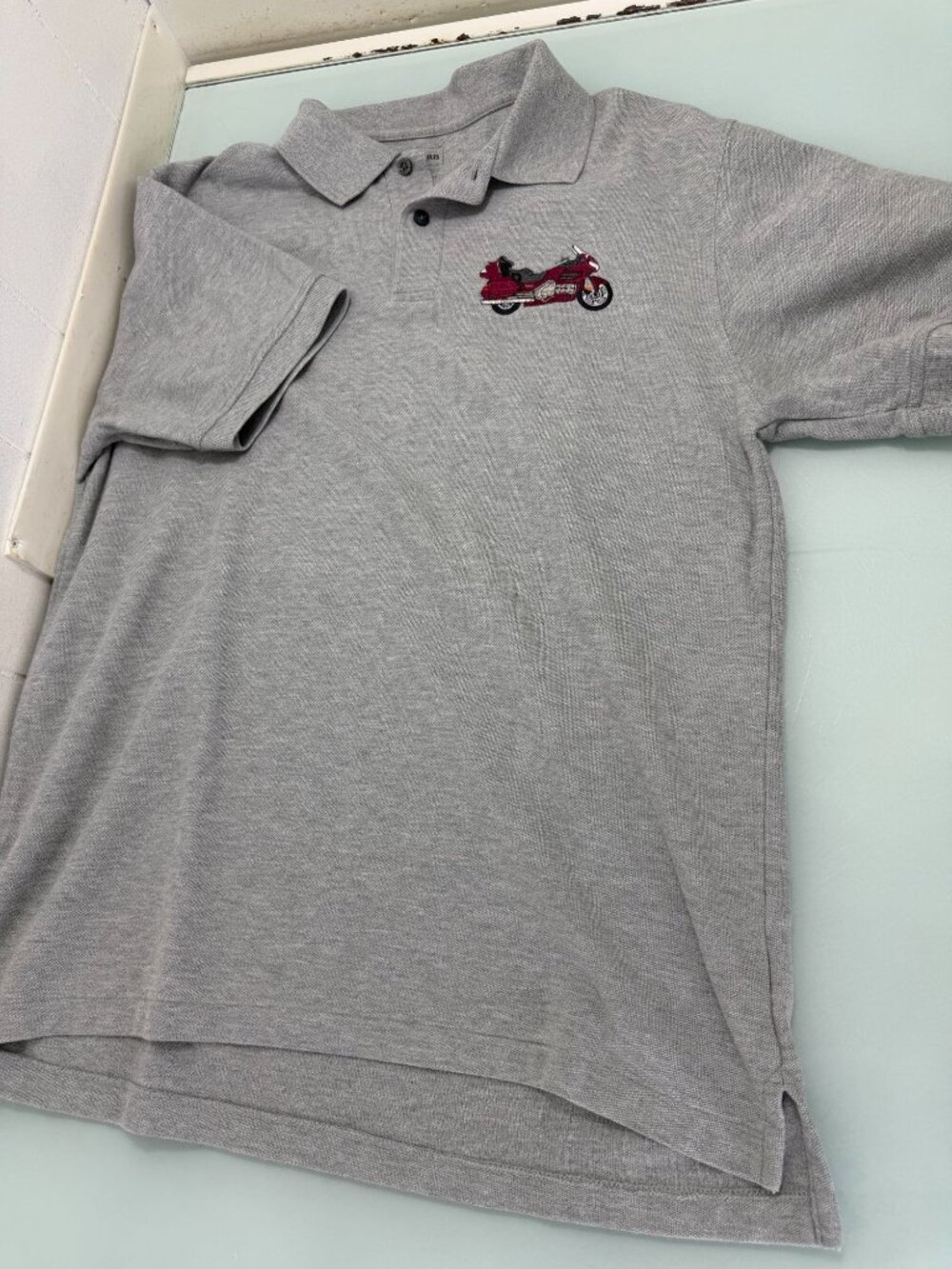 L.L. Bean Polo Shirt Mens Medium M Honda Gold Wing Embroidered Motorcycle Gray